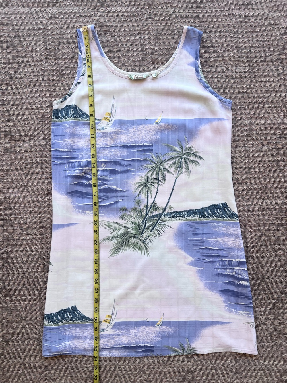 Vintage Tommy Bahama 100% Silk Tropical Beach Print Shift Dress Medium Blue - Picture 3 of 6